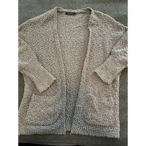 MEROKEETY Sweater Womens Large Gray Popcorn Knit Open Front Cozy Cardigan